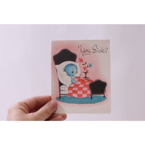 Sick Little Bird, Get Well Card, USED, Folding, Paper, Vintage, ~ 251107-WH 1393 - Picture 1 of 2